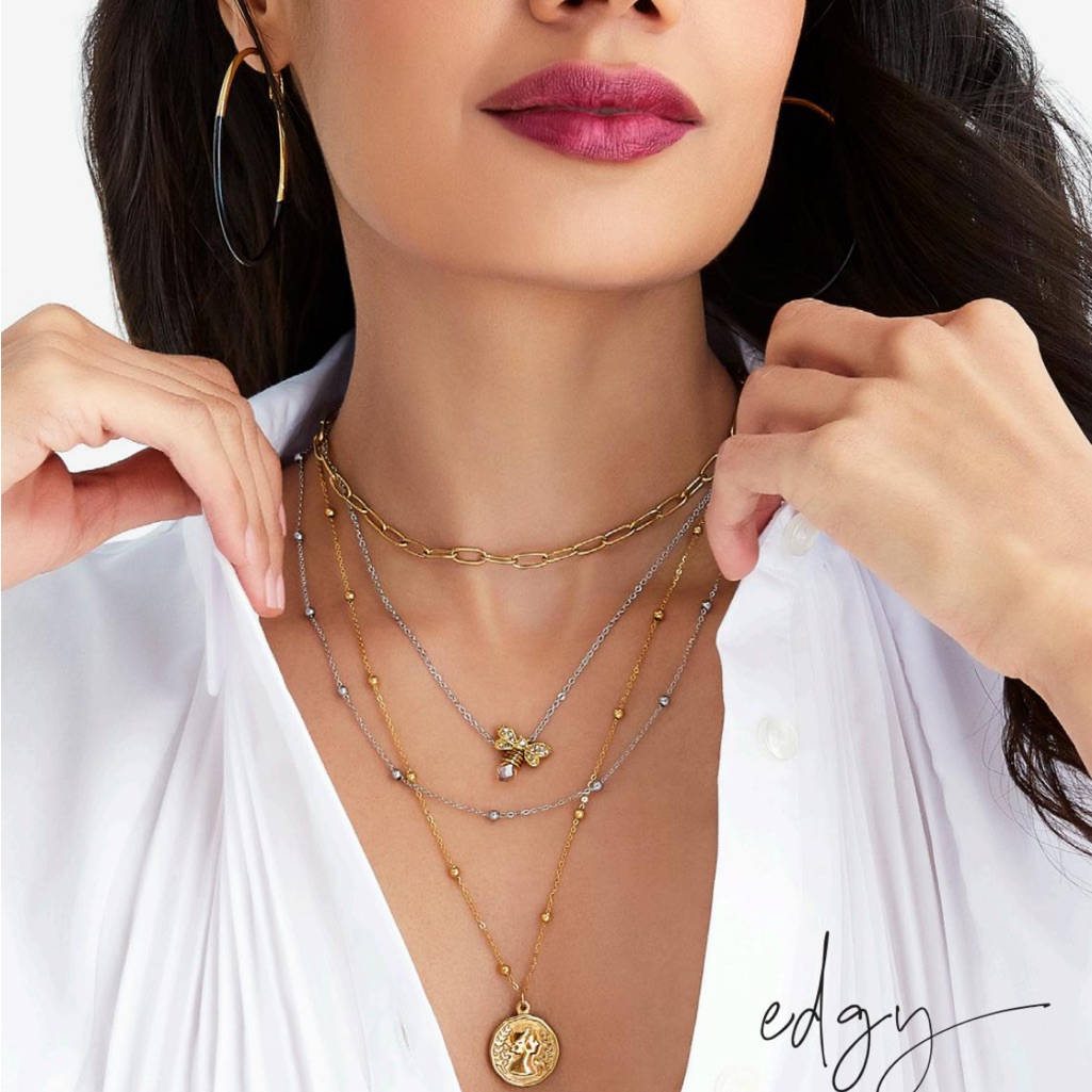 New Unique Bee Stainless Steel And Diami Crystals Necklace Gold Finish 35$